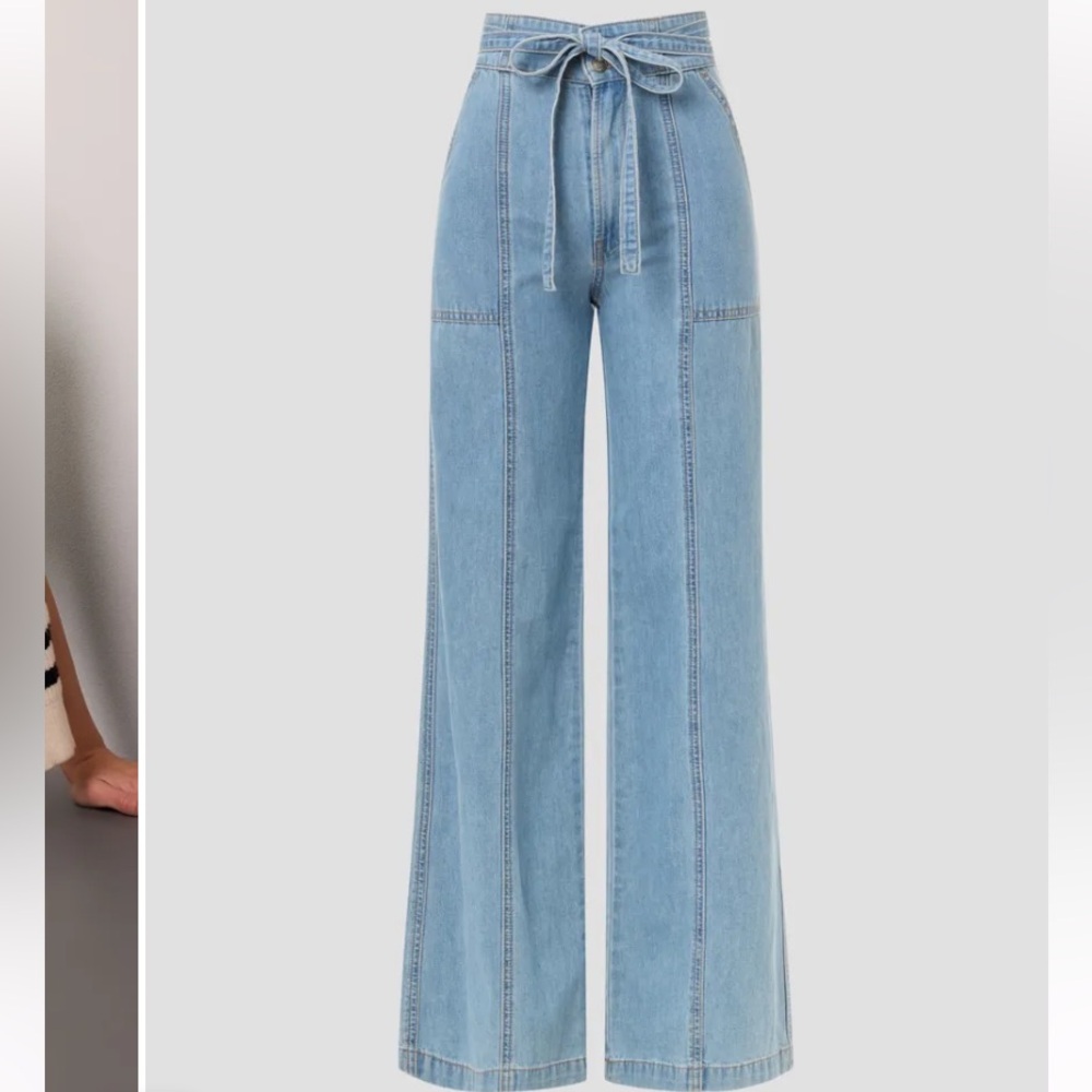 Hudson wide leg tie waist blue jeans